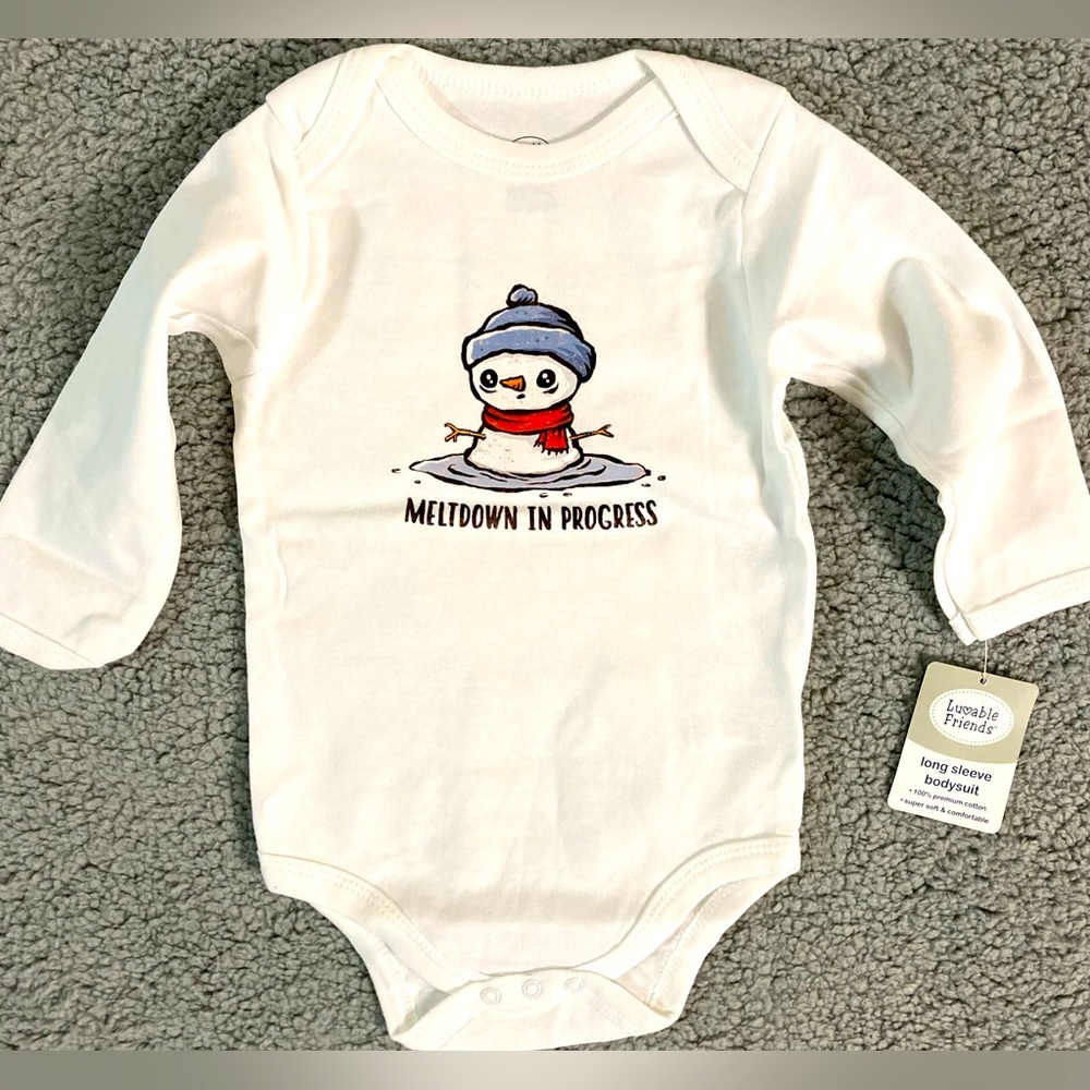 Baby Onesie Long Sleeve Bodysuit Meltdown in Progress - All White NWT